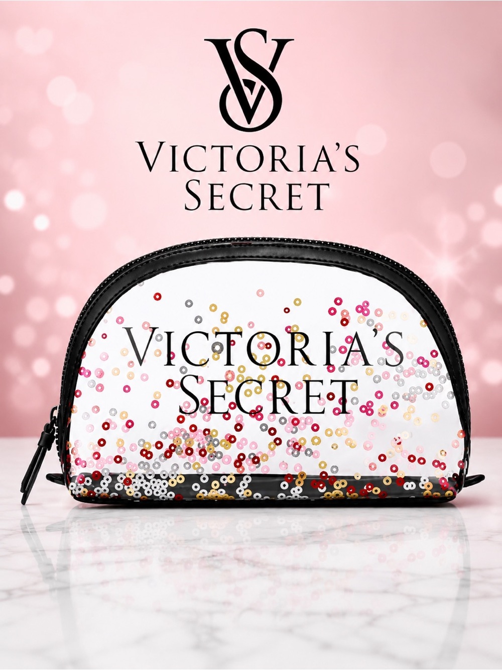 VICTORIA’S SECRET Clear Sparkle Confetti Cosmetic Pouch